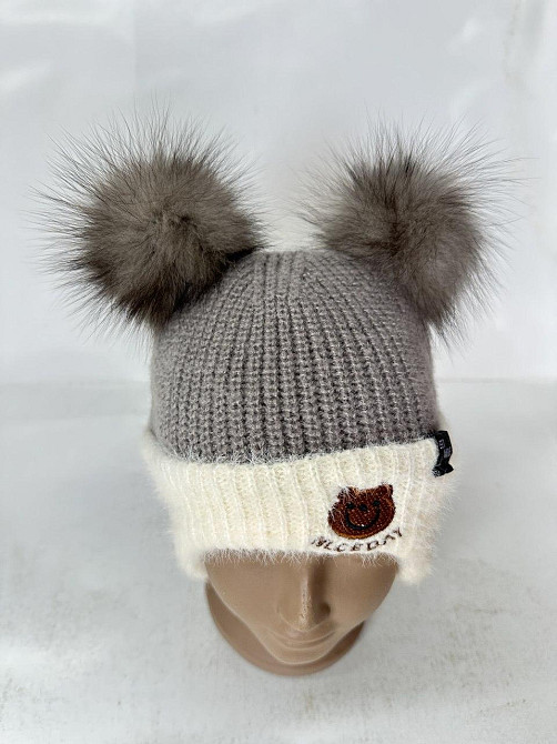 Шапка детская зимняя с натуральными помпонами песца Харьков - изображение 4