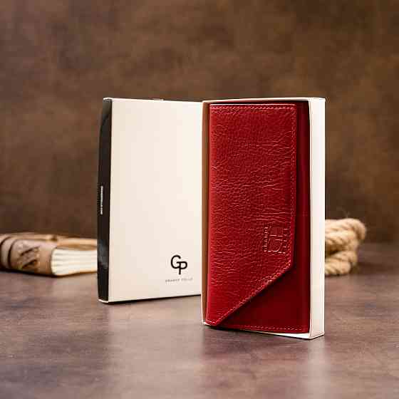 Горизонтальный клатч глянцевый на магните GRANDE PELLE 11318 Красный Киев