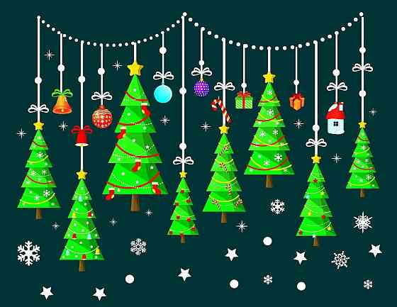 Новогодние наклейки на окна Елки 60 на 75 см разноцветный Киев