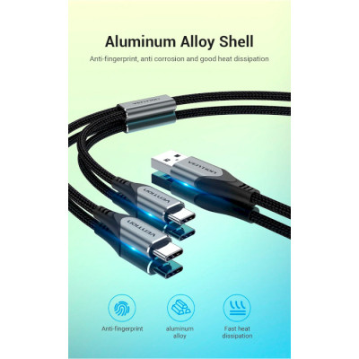 Дата кабель USB 2.0 AM to 2хUSB-C M 1.0m Y-Splitter Charging Cable 2.4А 480Mbps Aluminum Al Vention (CQOHF) Винница - изображение 11