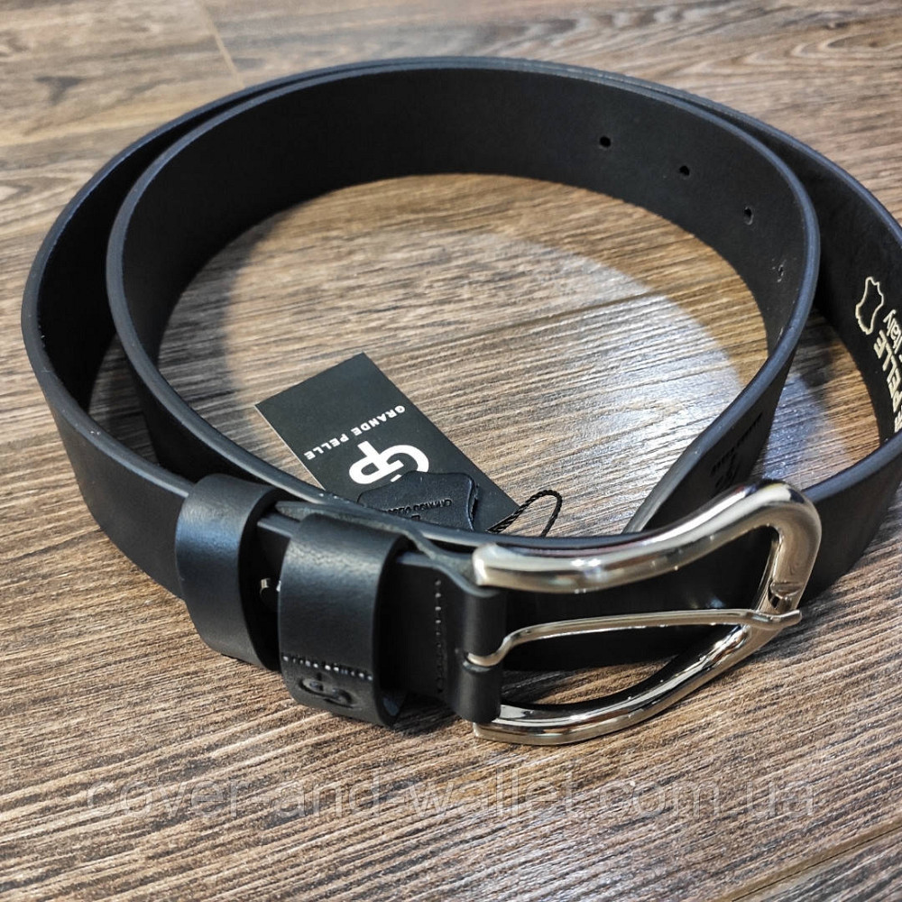 Стильний чоловічий ремінь із італійської шкіри чорного кольору під джинси Grande Pelle Casual Київ - фото 2