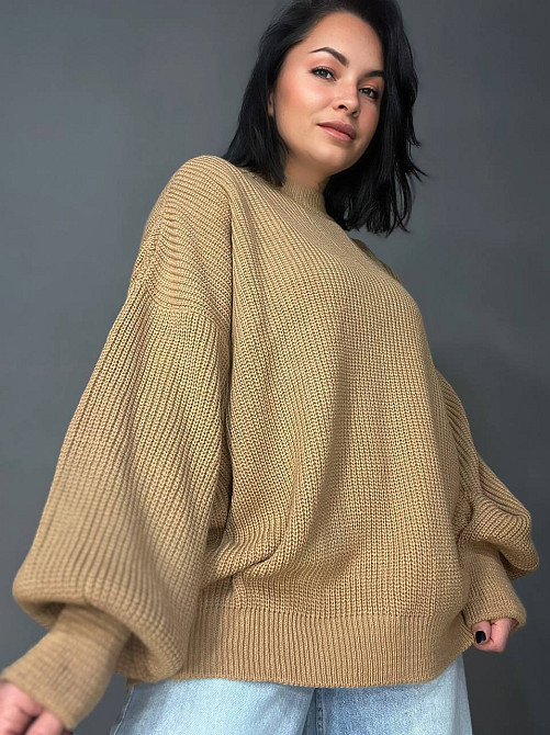 Свитер женский MIX RAY 6607 широкая модель оверсайз удлиненный, карамель, one size Киев - изображение 16