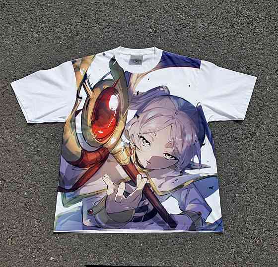 Футболка чоловіча з принтом аніме Аніме Фріерен Бейонд Джоурнейенд оверсайз (S/M/L) Черний Дніпро