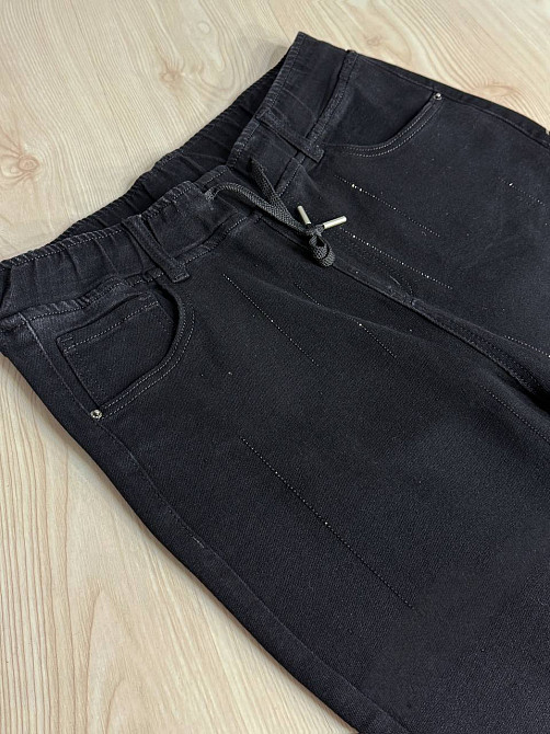 Джинси жіночі Ladyn 836 MOM на резинці розсип камінців великі розміри чорні, чорний, 4О, 40, 115 см, 135 см Київ - фото 13