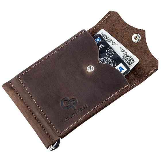 Солидный кожаный зажим для денег GRANDE PELLE 11197 Коричневый Киев
