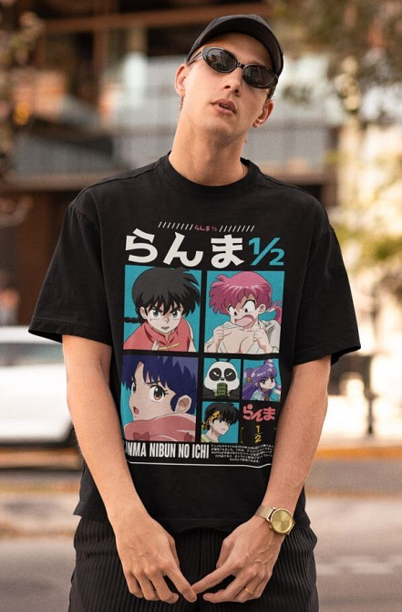 Футболка з аніме принтом Ранма Схампоо Руміко Такахасхі оверсайз (S/M/L) Чорний AnimeJ0981 Дніпро - фото 5