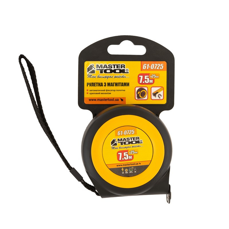 Рулетка MASTERTOOL 7.5 м×25 мм з магнітами автоматичний фіксатор покриття TPR храповий механізм 61-0725 Коломия - фото 8