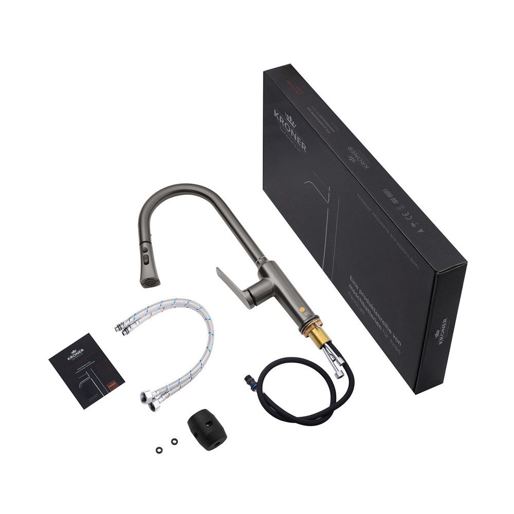 Змішувач для кухні з висувним виливом Kroner KRP Makon - GRP030-T графіт Київ - фото 7