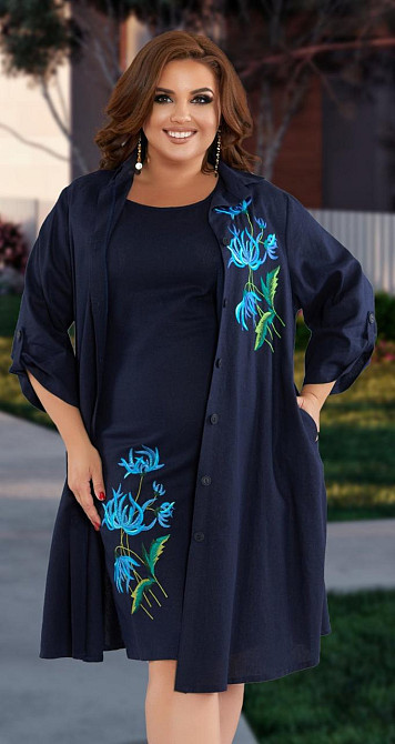 Лляний костюм із вишивкою великого розміру (50) Київ - фото 1