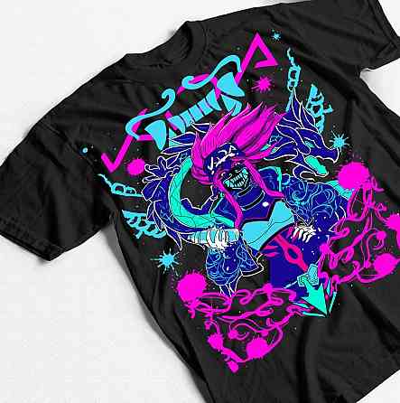 Футболка для хлопчика з аніме принтом Акалі Гамінг Леагуе Легендс оверсайз (зріст від 165 до 180) Чорний AnimeJ0161m Дніпро