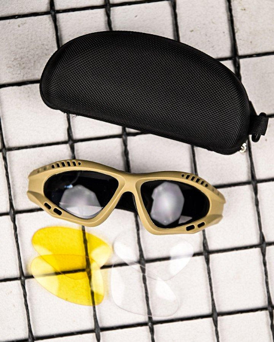 Тактические защитные очки с сменными линзами, вентилируемые  кайот  ПП7830 Одесса - изображение 5