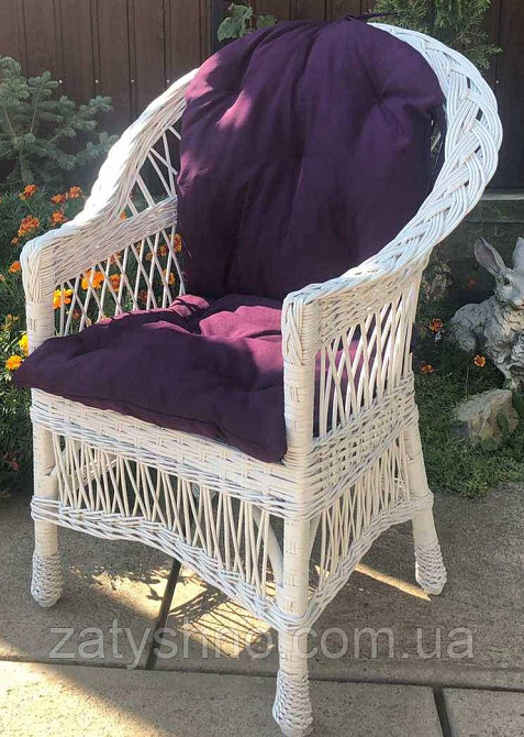 Крісло плетене для дачі з фіолетовою накидкою Київ - фото 2
