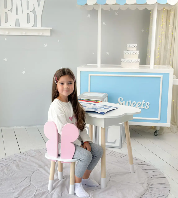 Дитячий стіл Хмарка з нішою та стільчиком Метелик (Білий з рожевим) Київ - фото 8
