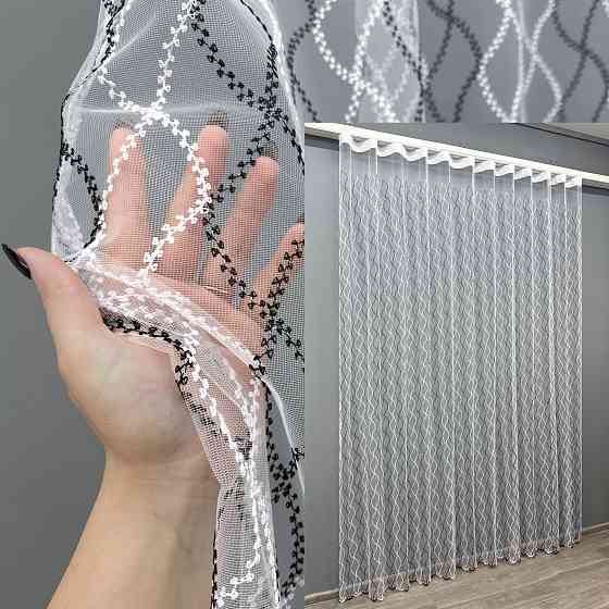 Тюль фатин с вышивкой Цвет белый с черным 1839т Киев