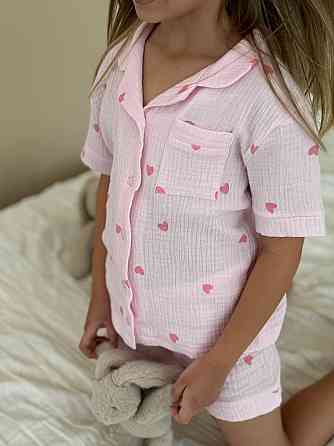 Дитяча піжама з мусліна шорти з сорочкою Рожевий Серця 146-152 Харків