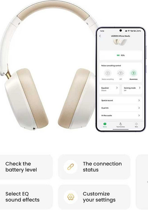 Навушники Ugreen Max5c (LDAC Hi-Res, NC, app, BT 5.4, 75 годин роботи) Харьков - изображение 6