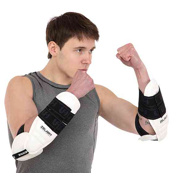 Защита предплечья и локтя для тхэквондо Zelart BO-0396 размер S-M белый Защита для боевых искусств Киев