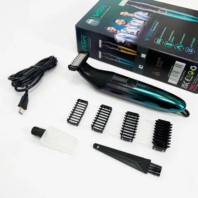 Бритва-тример для бороди та вусів VGR V-339 Green: водонепроникна IPX7, 4 насадки, USB, акумуляторна, зелена Одеса - фото 8