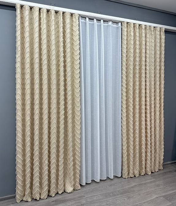 Комплект штор VR-Textil Лен Букле № 1807ш Кремовый 200х295 см 2 шт (32-125) Киев - изображение 4