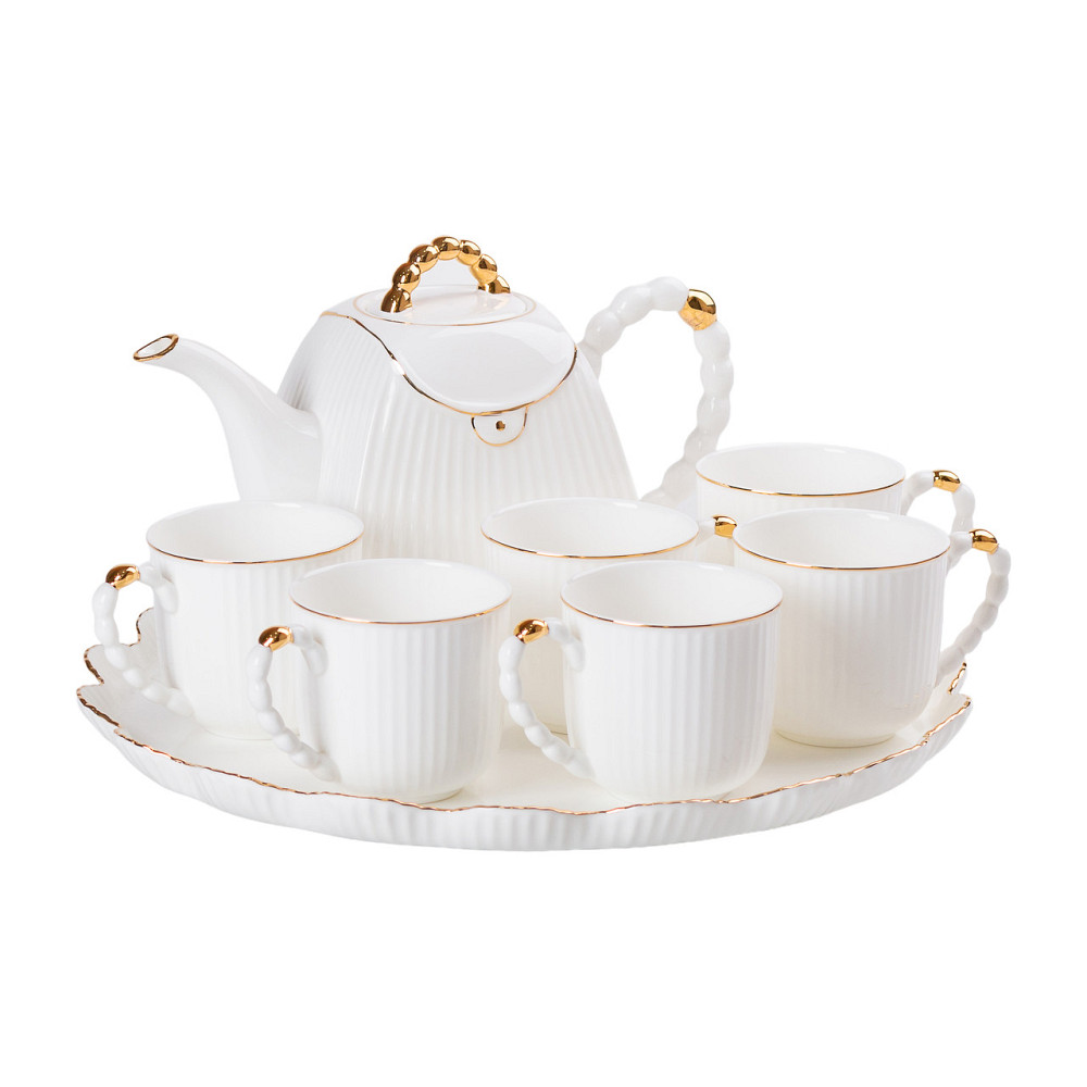 Yiwu Чайний набір на 6 персон, із заварювальним чайником і підставкою, білий. Коломия - фото 6