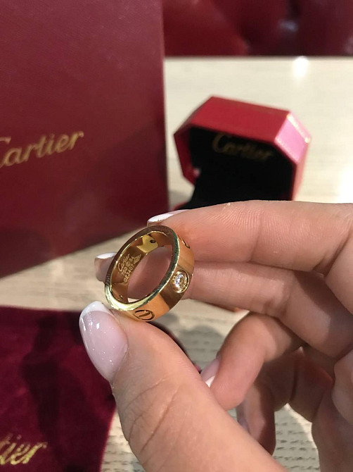 Cartier кільце в лимонному золоті з великим камінням / Картьє кільце LOVE лимонне золото Одеса - фото 2