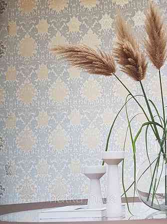 Шпалери метрові вінілові на флізелін Marburg Villa Romana класичні вензелі завитки золотисті блакитні Київ