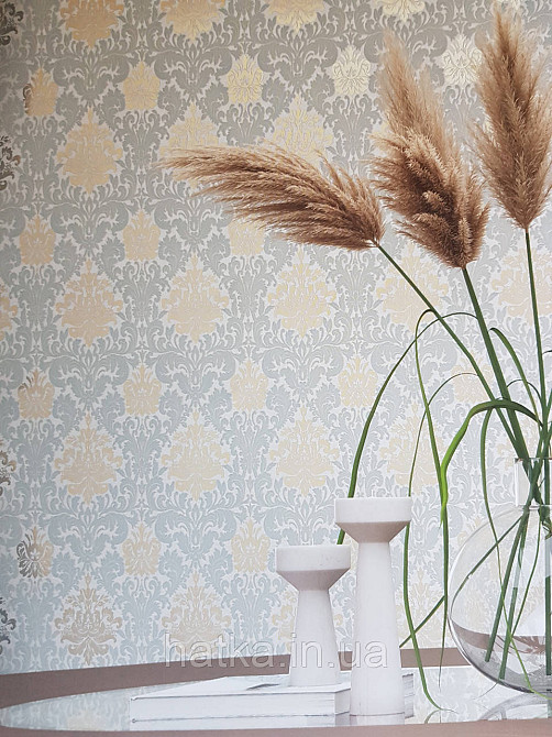 Шпалери метрові вінілові на флізелін Marburg Villa Romana класичні вензелі завитки золотисті блакитні Київ - фото 1