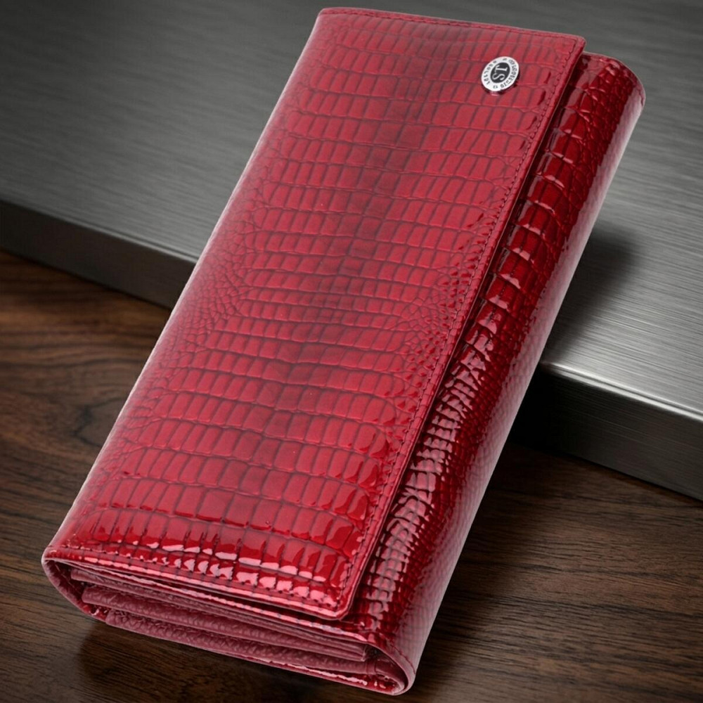 Шкіряний лакований гаманець з блоком для кредитних карток ST Leather 22682 Червоний Київ - фото 11