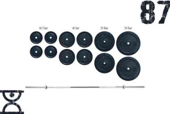 Штанга набірна на 87 кг з хромованим грифом Гантелі, гирі, штанги та диски граниліт Київ
