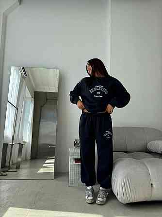 Жіночий теплий костюм у спортивному стилі з накатом тринитка на флісі Темно-синій, 46/48 Одеса