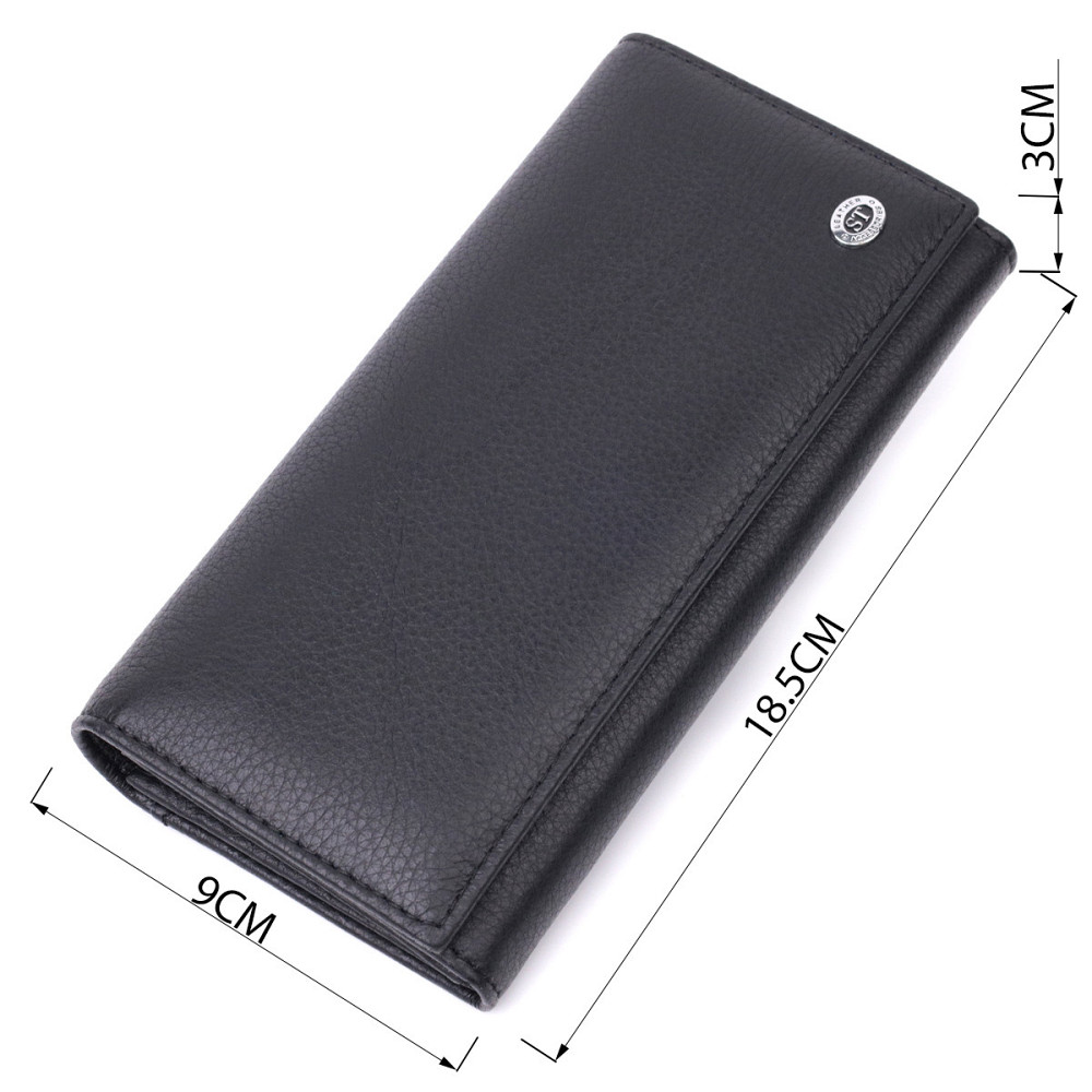 Лаконічний жіночий гаманець горизонтального формату з натуральної шкіри ST Leather 22513 Чорний Київ - фото 3