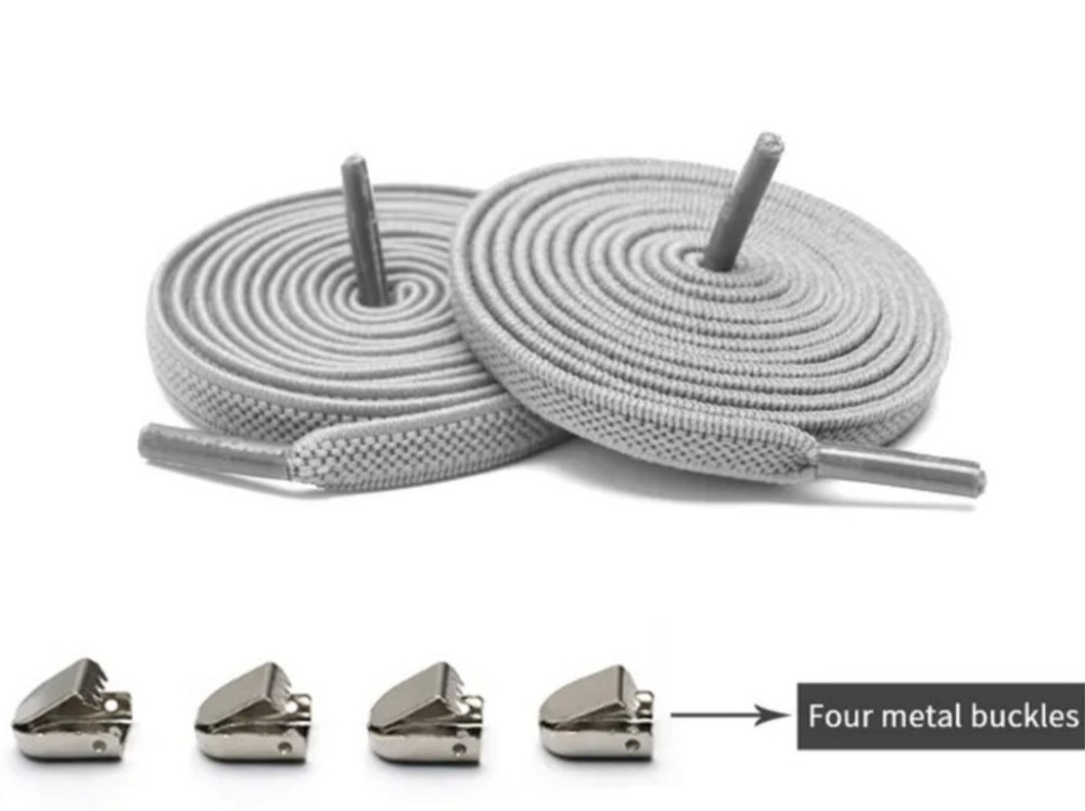 Еластичні шнурки без зав'язок з металевими пряжками Сірі Смела - изображение 1
