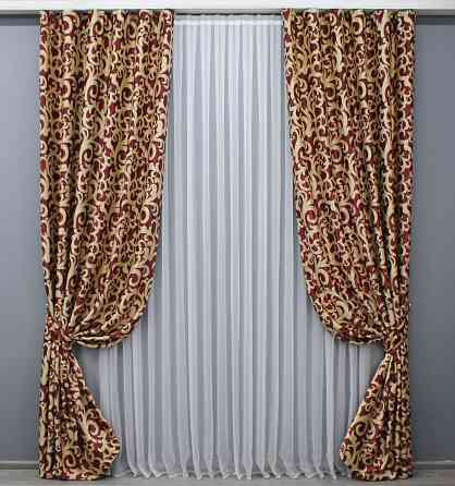 Комплект готових штор VR-Textil Блекаут Вензель № 073ш(А) Бордовий з бежевим 150х270 см 2шт (30-009) Київ