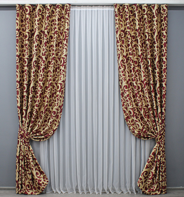 Комплект готових штор VR-Textil Блекаут Вензель № 073ш(А) Бордовий з бежевим 150х270 см 2шт (30-009) Київ - фото 2