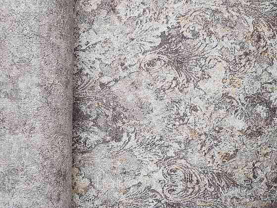 Шпалери вінілові на флізеліні гарячого тиснення DU&KA 1.06х10 вензель основа під штукатурку сірі коричневі Київ