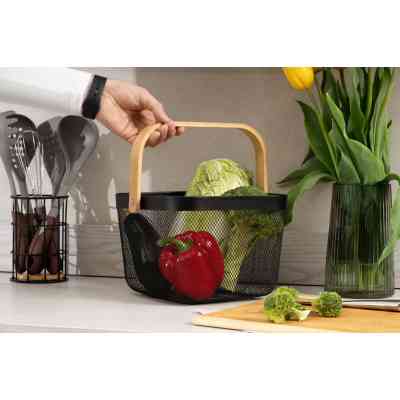 Фруктовница Ardesto Midori з ручкою 25х24.5х18см, метал, дерево, чорний (AR0901B) Винница