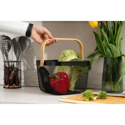 Фруктовница Ardesto Midori з ручкою 25х24.5х18см, метал, дерево, чорний (AR0901B) Винница - изображение 6