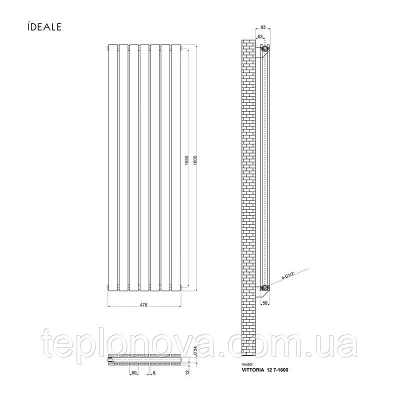 Дизайнерский радиатор 1600/476 (мм) антрацит IDEALE VITTORIA (боковое подключение) 12 7/1600/476 Черновцы - изображение 4