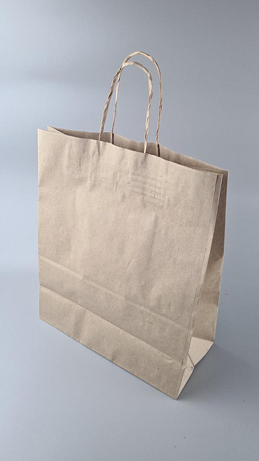 Пакет с ручками бумажный крафт бурий 325х150х380, 80г/м2 (25 шт) Харьков - изображение 1