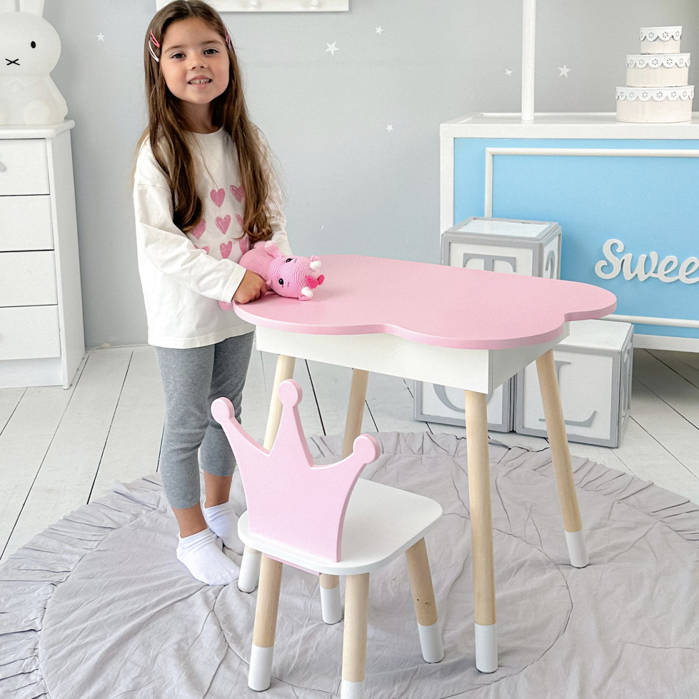 Столик хмаринка з стільчиком корона для дітей, рожевий Київ - фото 2