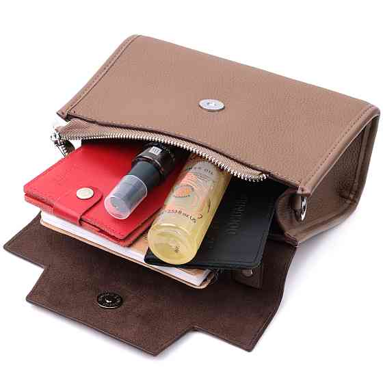 Женская сумка с геометрическим клапаном из натуральной кожи Vintage 22630 Коричневая Киев