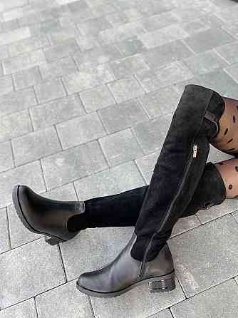 Vesna Ботфорти жіночі VESNA чорні шкіра+замша натуральна висота 53 см обхват 35-37 см (2411/2) Коломия