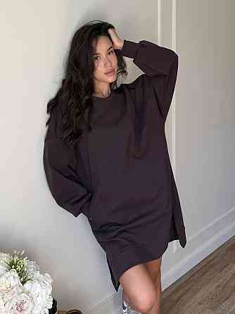 Женское спортивное оверсайз платье дабл фэйс 100% хлопок Шоколад Одесса