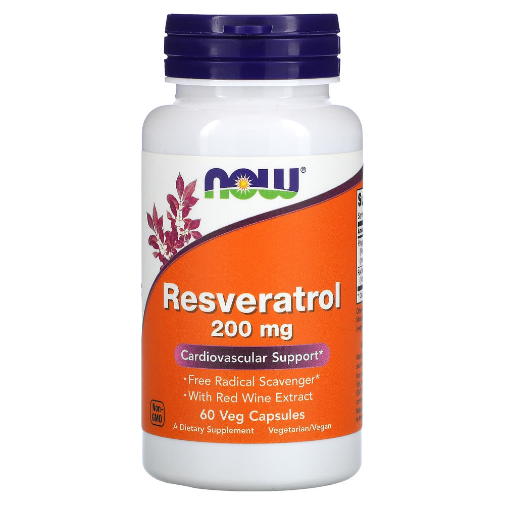 Ресвератрол, Resveratrol, NOW Foods, 200 мг, 60 вегетарианских капсул Луцьк - фото 1