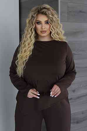 Жіночий костюм з асиметричним лонгслівом "Travel" |  Норма та батал Шоколадний, 54-56 Київ