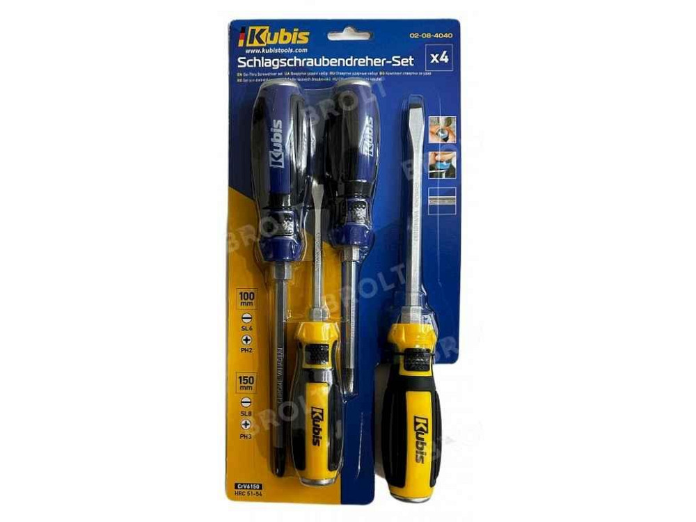 Викрутка ударна набір 4шт блістер PH2*100, 3*150, SL6*100, 8*150 мм ТМ Kubis   Solmir Київ - фото 1