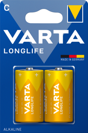 Батарейка мінібочка лужні VARTA LONGLIFE C 1.5V BLI 2 шт. Рівне