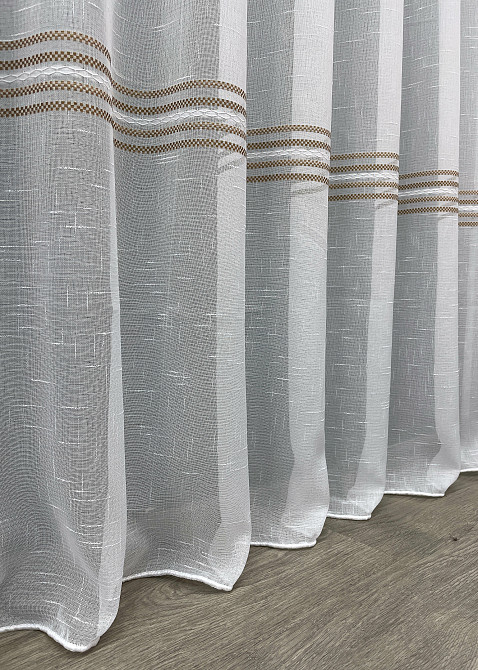 Тюль VR-Textil 1429т Кружево Лен Белый с коричневым 300х270 см (42-0256) Киев - изображение 7