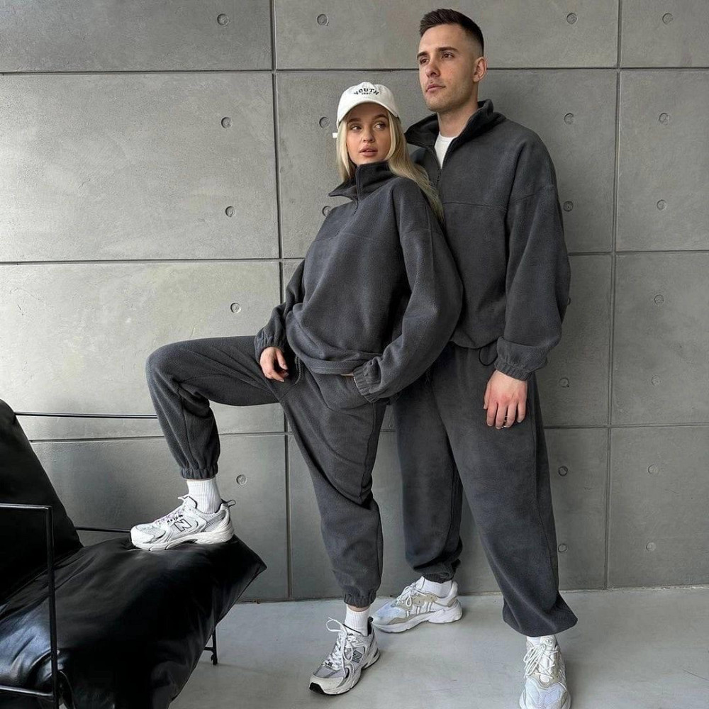 Стильний чоловічий теплий костюм двосторонній щільний фліс Графіт, M Одеса - фото 2