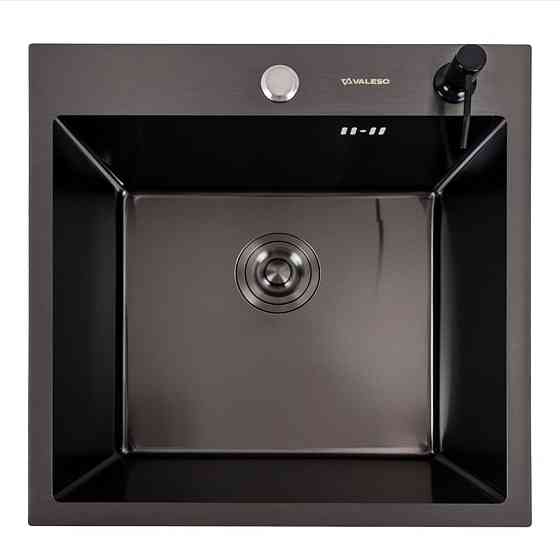 VALESO Кухонна мийка 50*50 PVD чорна Valeso Handmade (сифон круглий, 3,0/0,8) Киев